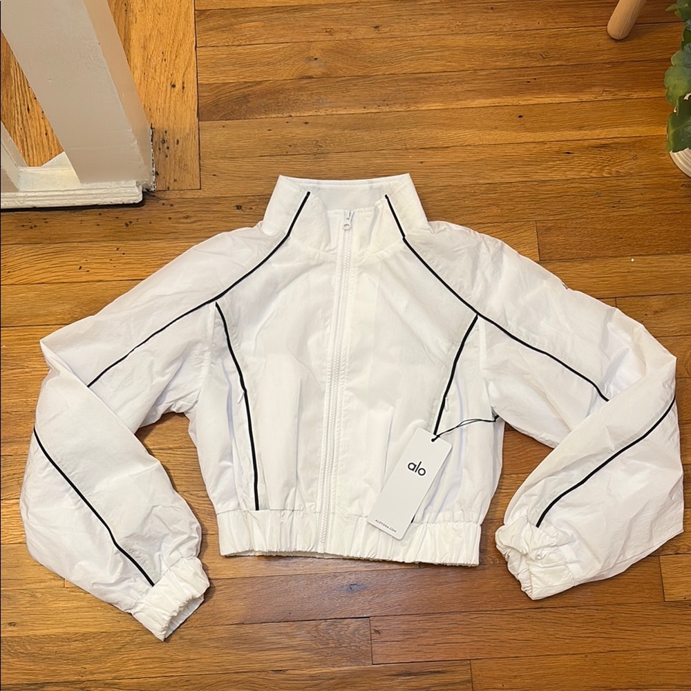 ALO Yoga Motivate Full Zip Track Jacket -  White Bomber Jacket, NWT, Sz XS